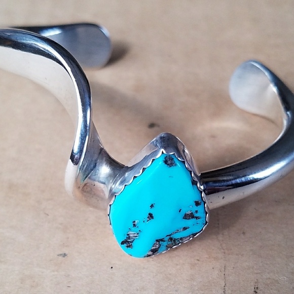 Estate signed Sterling turquoise cuff bracelet